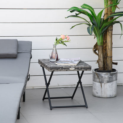 Outsunny Mesa De Jardín De Ratán Sintético Plegable 40x40x40 Cm Gris_1