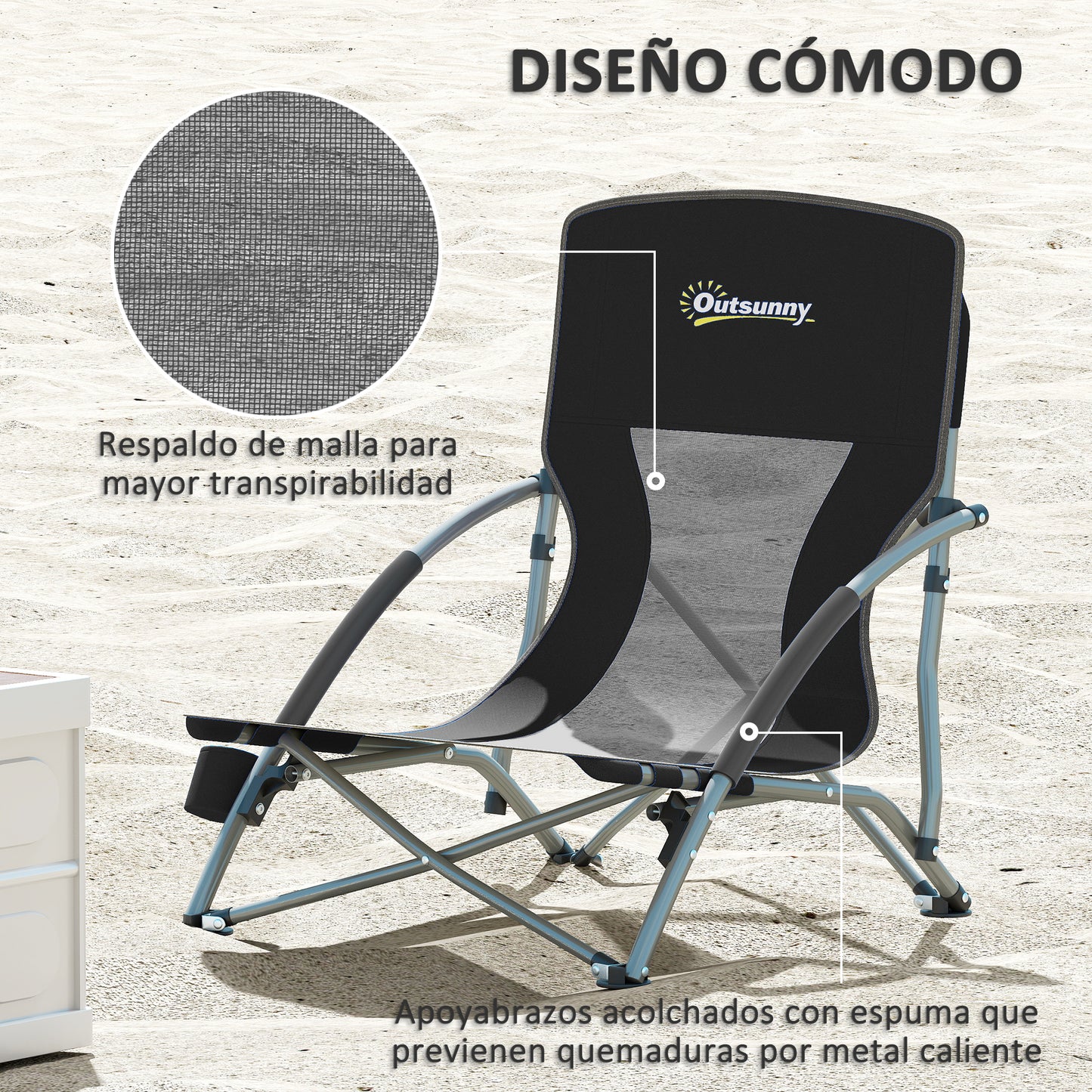 Outsunny Pack De 2 Sillas De Playa Plegables Ligeras Con Respaldo De Malla Negro_4