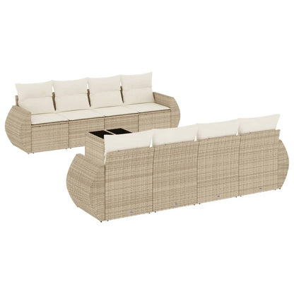 Set De Sofás De Jardín 9 Pzas Con Cojines Ratán Sintético Beige / Vetonek_0