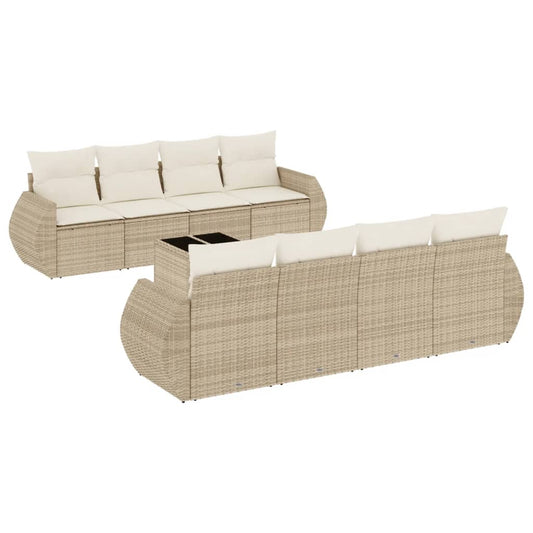 Set De Sofás De Jardín 9 Pzas Con Cojines Ratán Sintético Beige / Vetonek_0