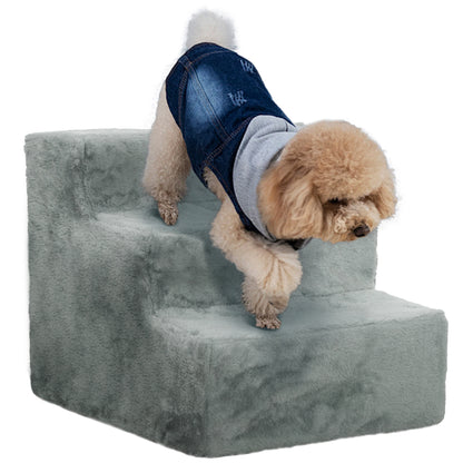 Pawhut Escalera Para Mascotas De 3 Peldaños Con Funda Extraíble 46x35x35 Cm Gris_0