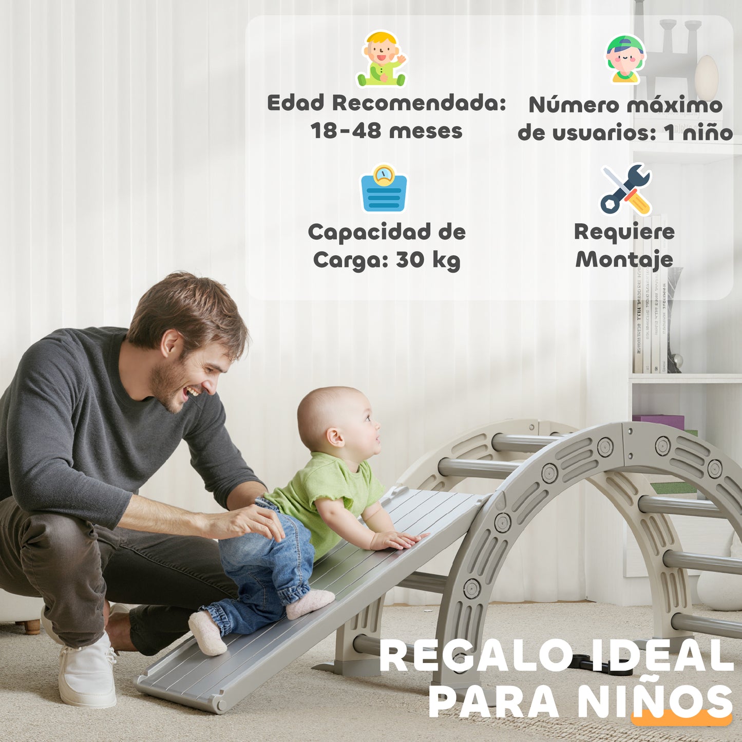 Aiyaplay Juguete De Escalada Para Niños 4 En 1 Con Rampa Escalador De Arco Gris_5