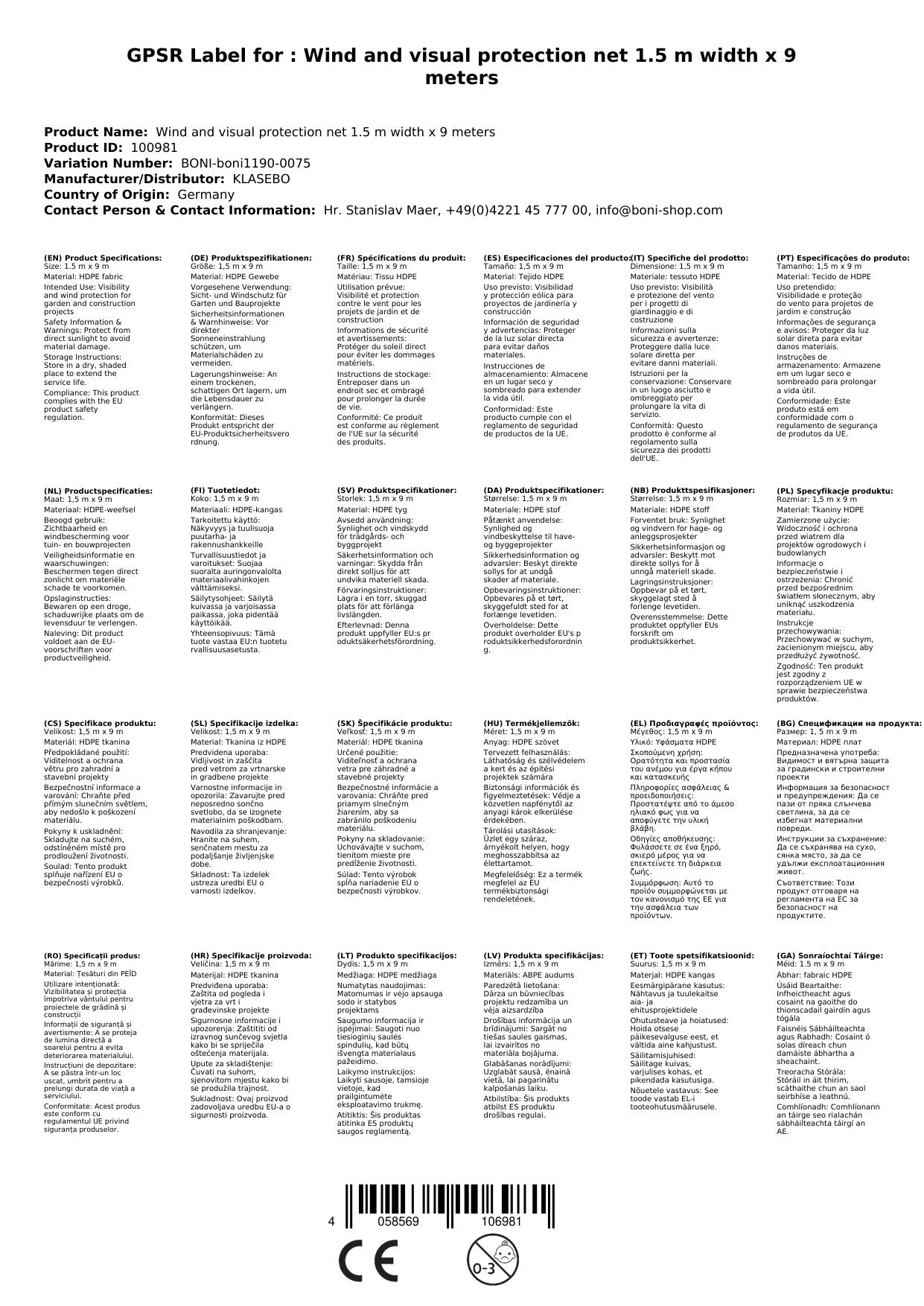 Malla De Ocultación, Cortavientos Jardín, 1,5m X 9m, Tela Hdpe