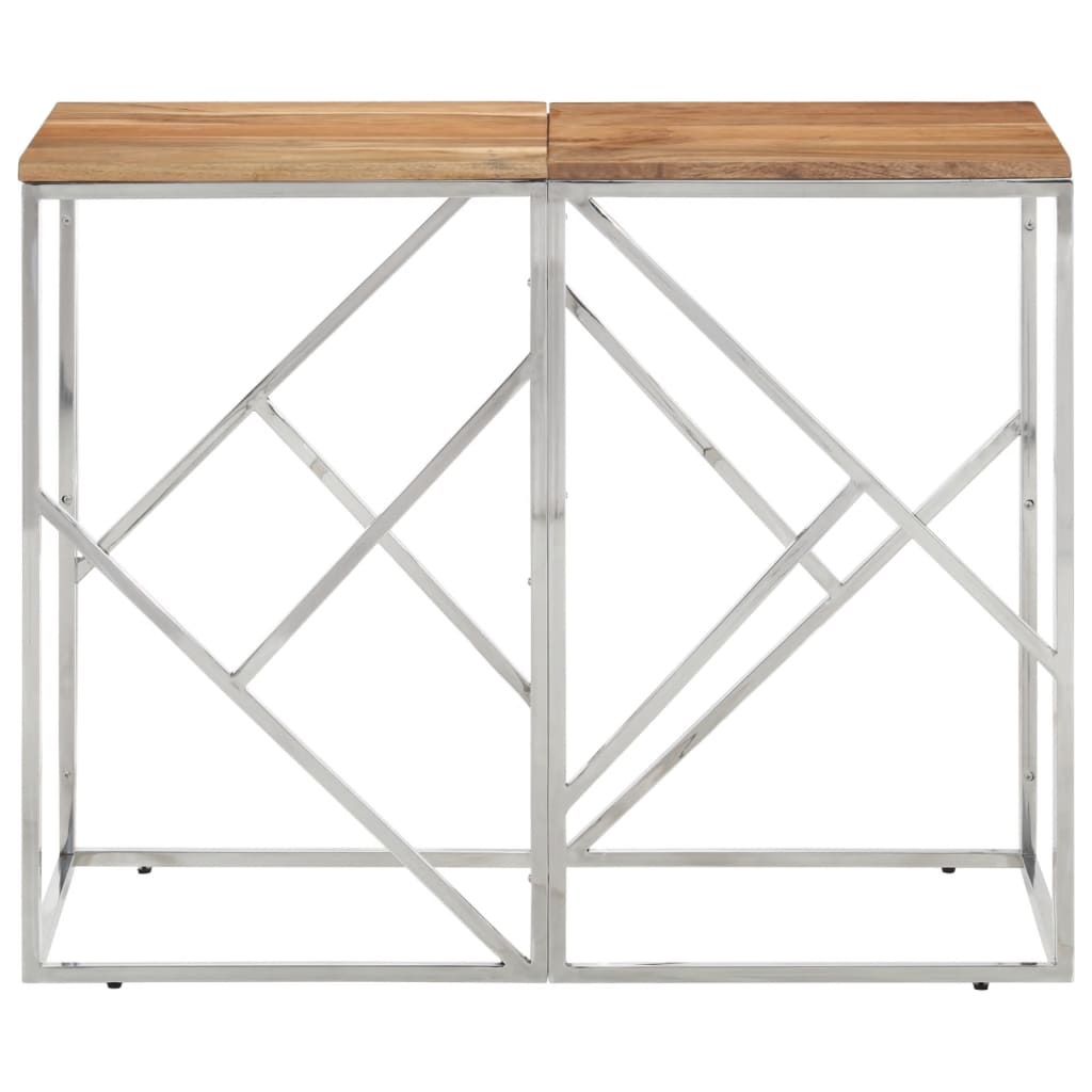 Mesa Consola Acero Inoxidable Y Madera Maciza Acacia Plateada_0