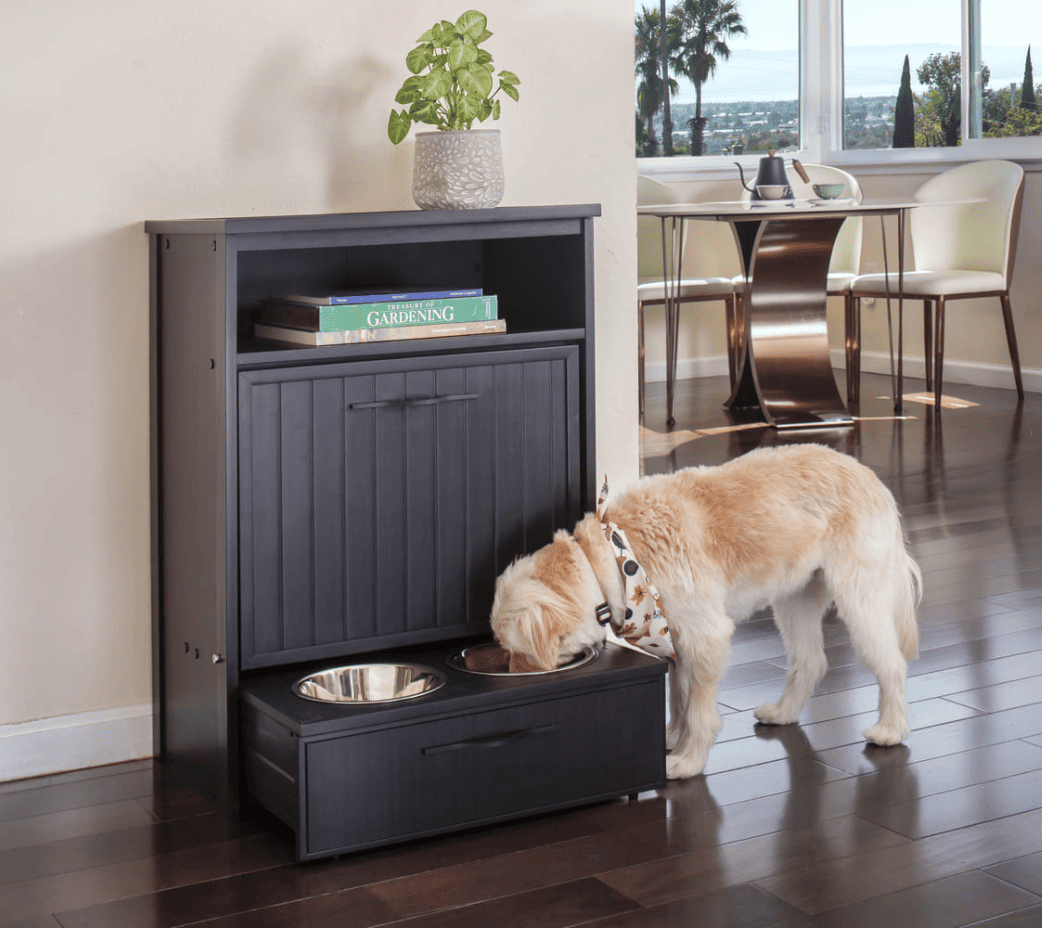 Armario Comedero Para Mascotas Luisiana - Dos Cuencos De Acero Inoxidable Accesibles Para Perros Y Gatos - 36,4x58,4x83,2cm (negro)_0