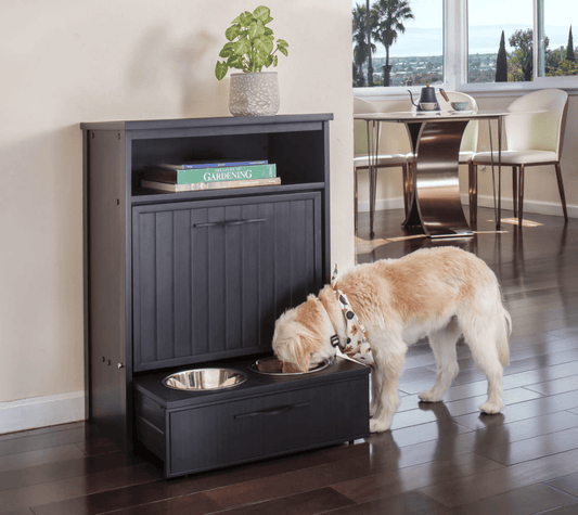 Armario Comedero Para Mascotas Luisiana - Dos Cuencos De Acero Inoxidable Accesibles Para Perros Y Gatos - 36,4x58,4x83,2cm (negro)_0