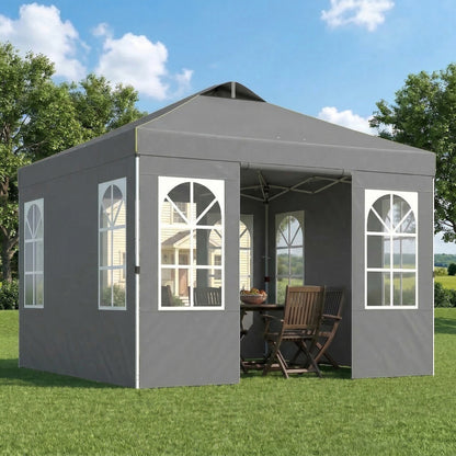 Outsunny Carpa Plegable 3x3m Pop-up Altura Ajustable Laterales Extraíbles Gris_1