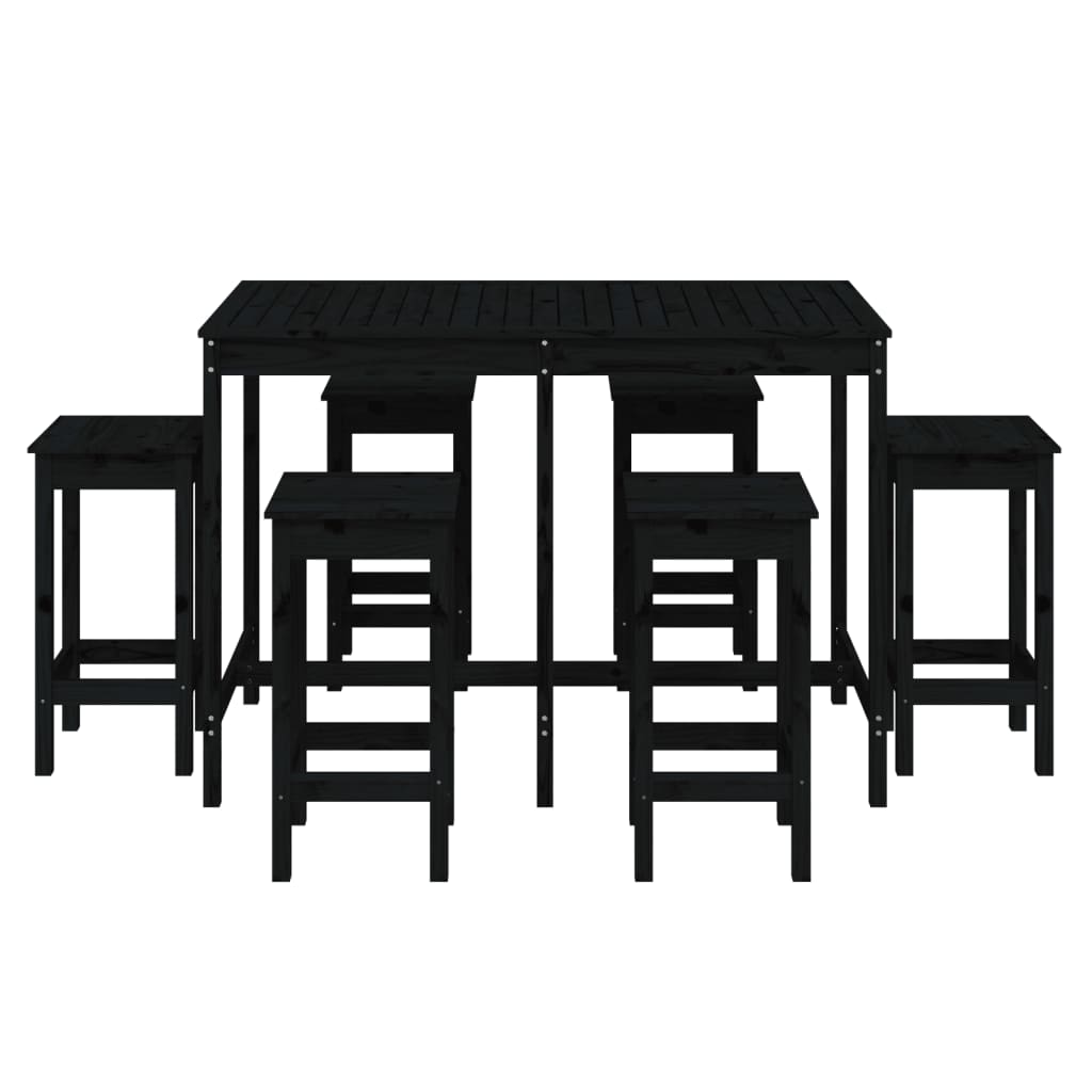 Vidaxl Set De Mesa Y Taburetes Altos Jardín 7 Piezas Madera Pino Negro_3