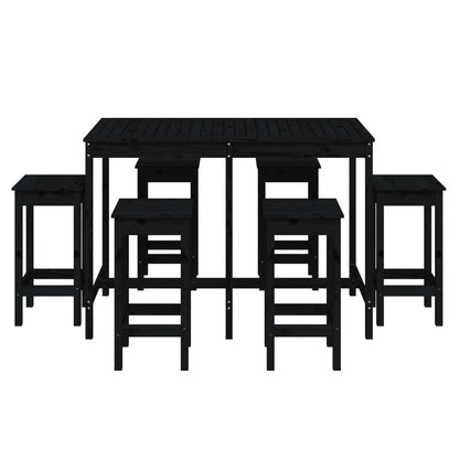 Vidaxl Set De Mesa Y Taburetes Altos Jardín 7 Piezas Madera Pino Negro_3