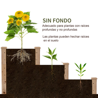 Outsunny Jardinera Exterior Grande De Madera De 3 Niveles 120x120x56 Cm Natural_3