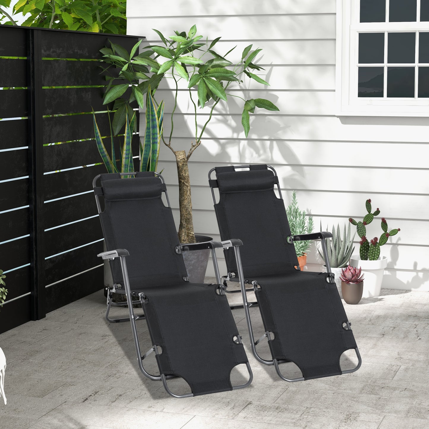 Outsunny 2 Tumbonas Reclinables Y Plegables Con Almohada 135x60x89 Cm Negro_1
