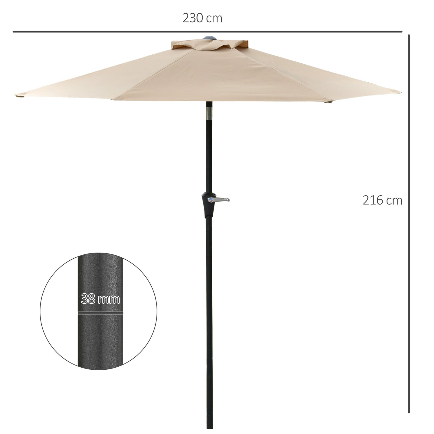 Outsunny Sombrilla De Jardín Ø230x216 Cm Con Techo Basculante Impermeable Caqui_2