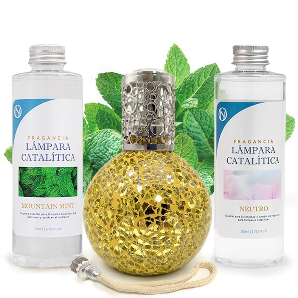 Pack Ahorro Lámpara Catalítica Mosaico Dorado + Fragancia Mountain Mint 500ml + Limpiador Neutro 200ml + Mecha Repuesto_0