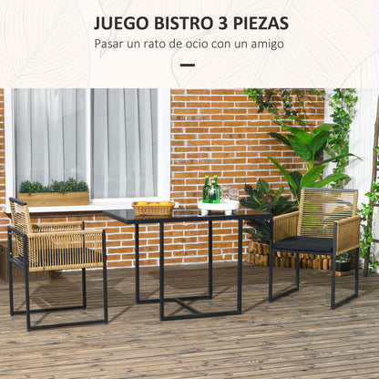 Outsunny Conjunto De Mesa Y Sillas De Jardín Exterior De 3 Piezas Natural Negro_3