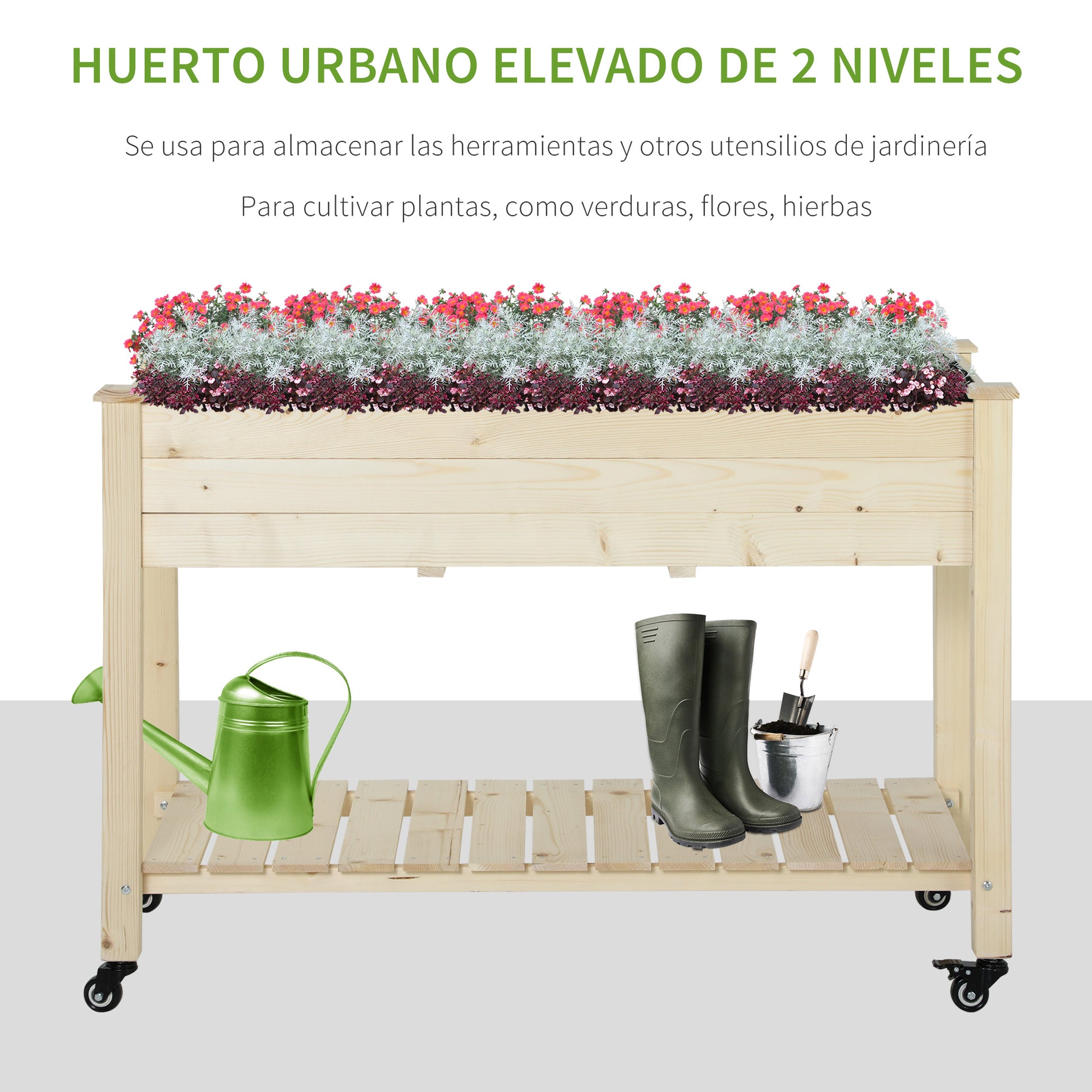 Outsunny Huerto Urbano 118x55x83 Cm Madera Estante Tela Geotextil Portátil_3