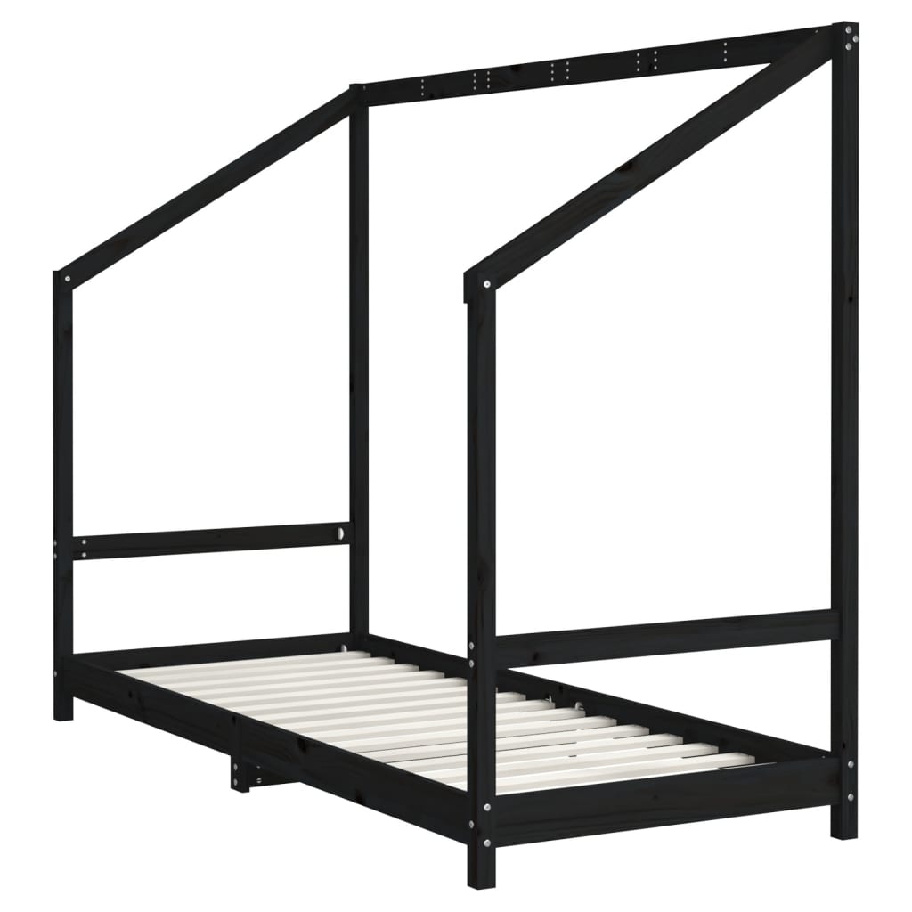 Estructura De Cama Para Niños Madera De Pino Negro 80x200 Cm / Vetonek_2