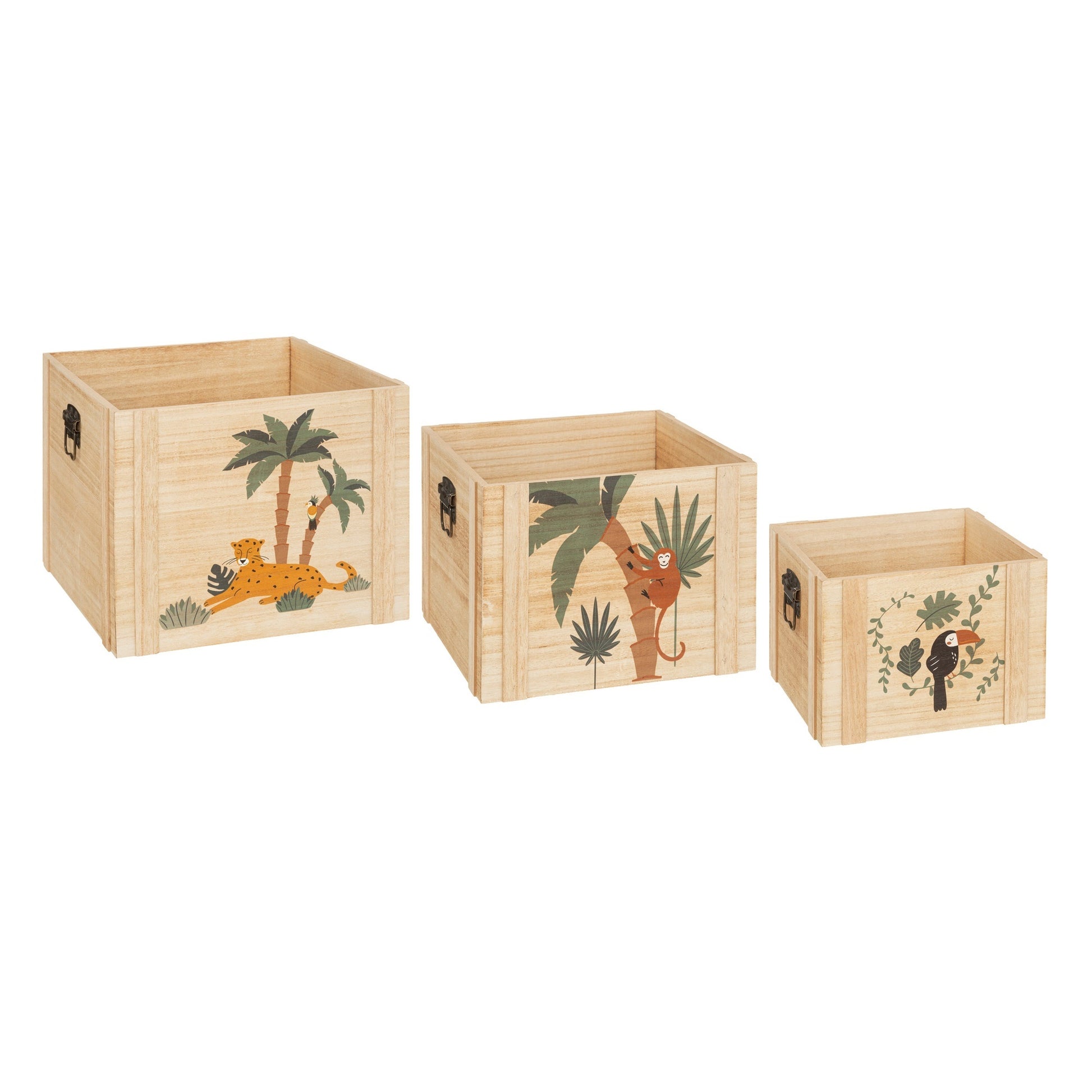 Juego De 3 Cajas Para Niños jungle, Madera_0