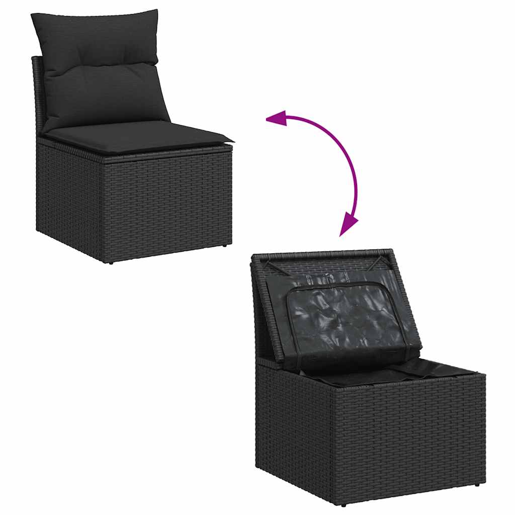 Set Sofás Jardín Y Cojines 9 Pzas Ratán Sintético Acacia Negro / Vetonek_0