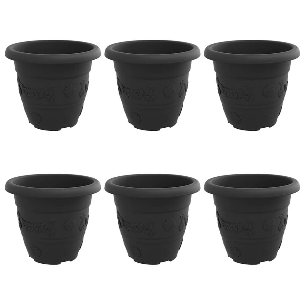 Maceta Redonda Para Flores 6 Uds. Negro Ø 22 X 18 Cm Plástico_0