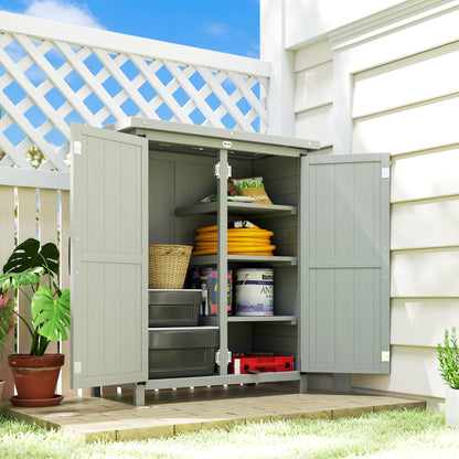 Outsunny Caseta De Jardín De Madera 75x40x90 Cm Con 4 Estantes 2 Puertas Gris_4