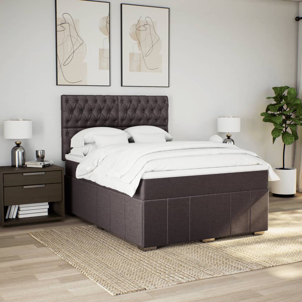 Cama Box Spring Con Colchón Tela Marrón Oscuro 140x200 Cm / Vetonek_3