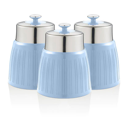 Set 3 Botes Cocina Almacenaje 1,2 L, Plástico Y Acero Inox, Especias, Té ,café, Retro, Vintage Swan Swka1024bln, Azul
