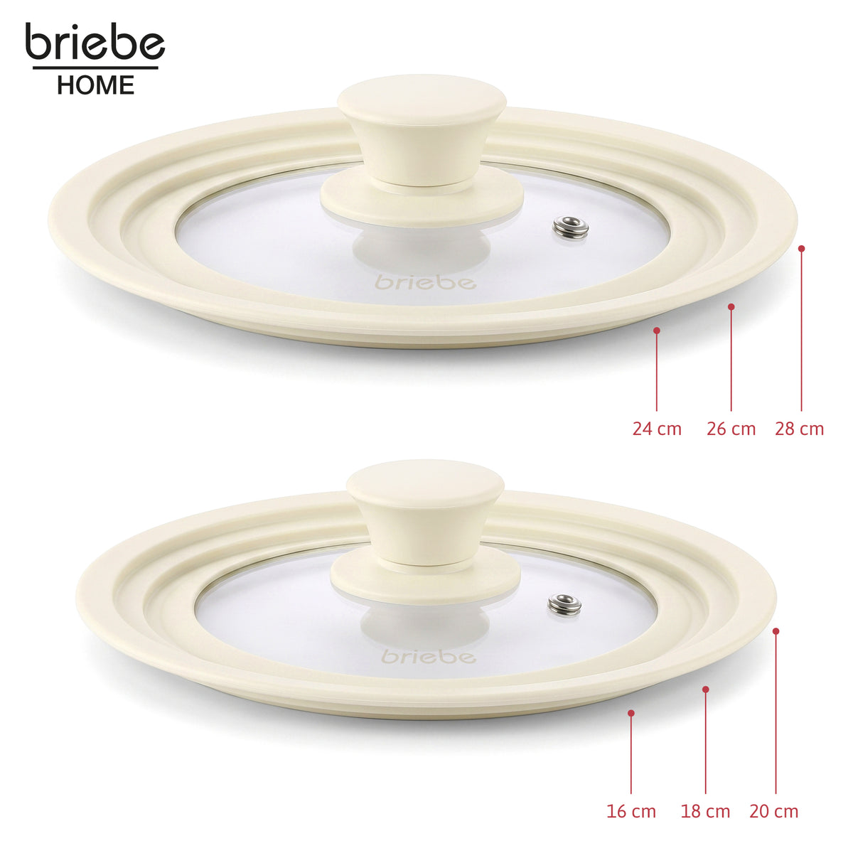 Briebe Totalid Juego De 2 Tapas De Sartén Universal Con Borde De Silicona Y Cristal Templado, Multidiámetro_1