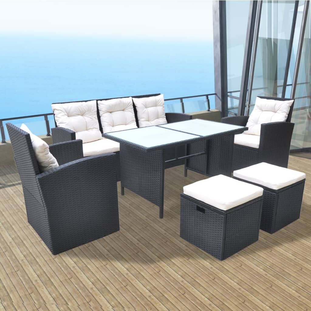 Vidaxl Set Comedor De Jardín 6 Piezas Y Cojines Ratán Sintético Negro_1