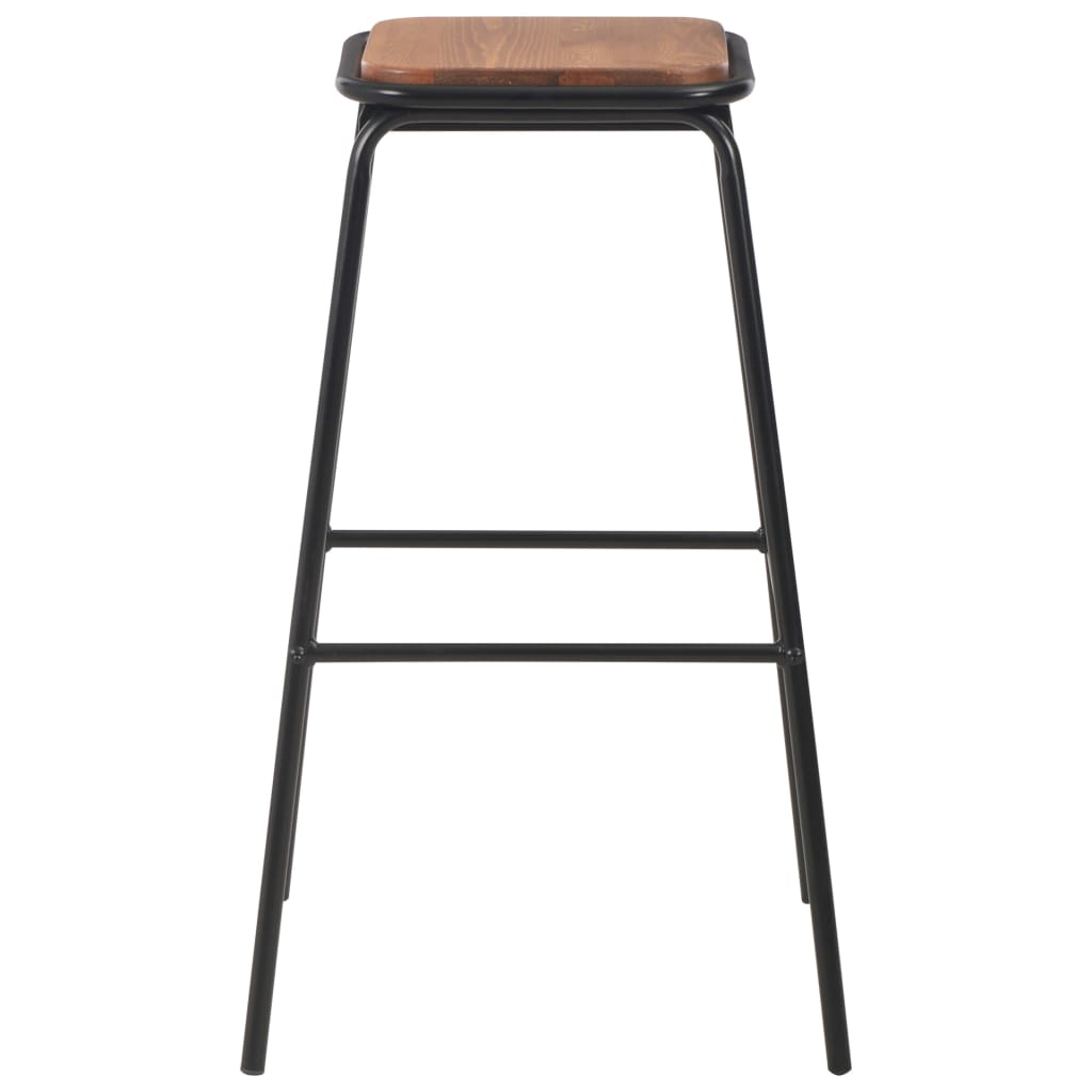 Taburetes De Cocina 2 Uds Madera Maciza De Pino Y Acero Negro_1