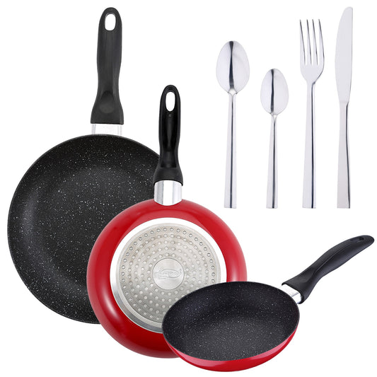 Pack De 3 Sartenes San Ignacio Ø16cm Ø20cm Ø24cm + Set De 24pc Cubertería En Acero Inoxidable_0