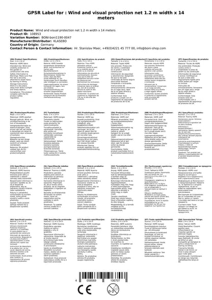 Malla De Ocultación Y Protección Contra El Viento, 1,2m X 14m