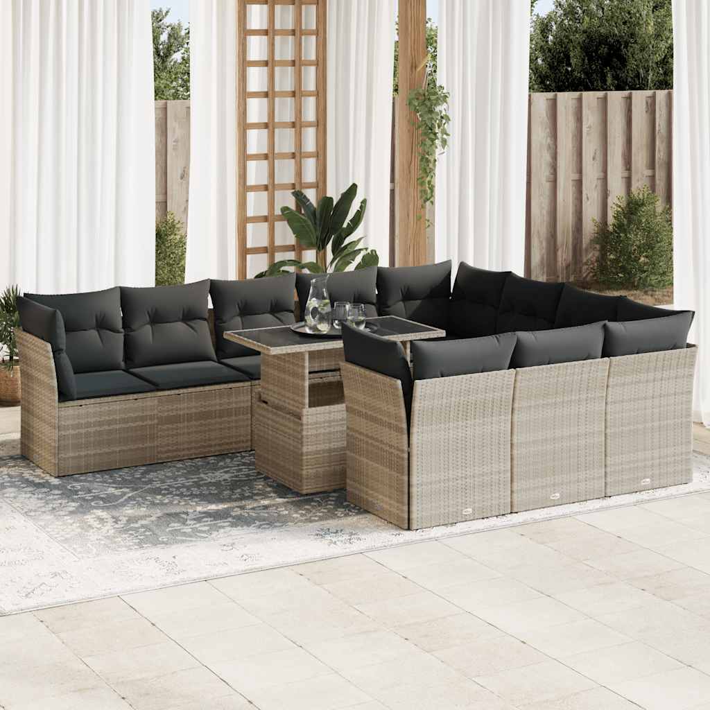 Set De Sofás De Jardín 11 Pzas Y Cojines Ratán Sintético Gris / Vetonek_0