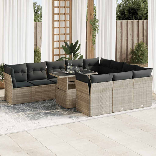 Set De Sofás De Jardín 11 Pzas Y Cojines Ratán Sintético Gris / Vetonek_0