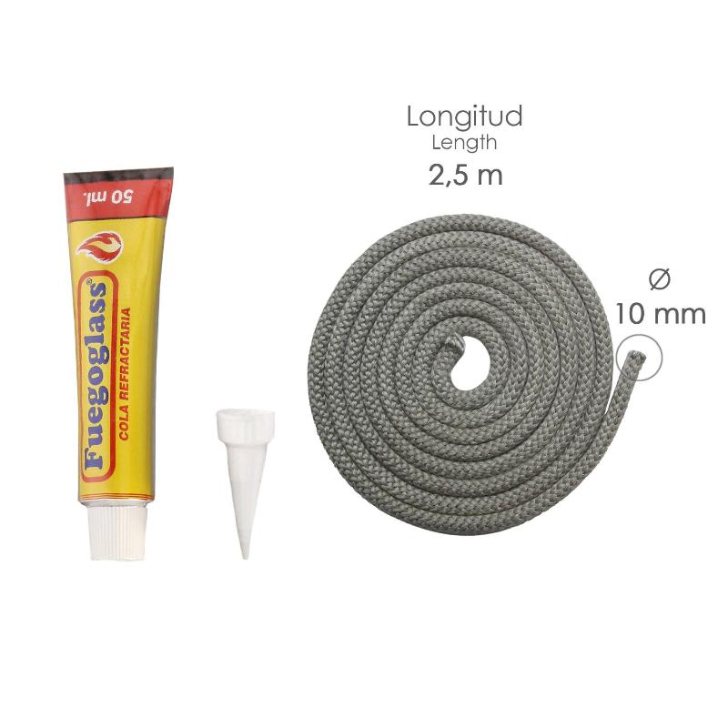 Kit Reparacion Estufas/chimeneas, Cola Refractaria Y Cordon Fibra Vidrio 10 Mm. X 2,5 M.
