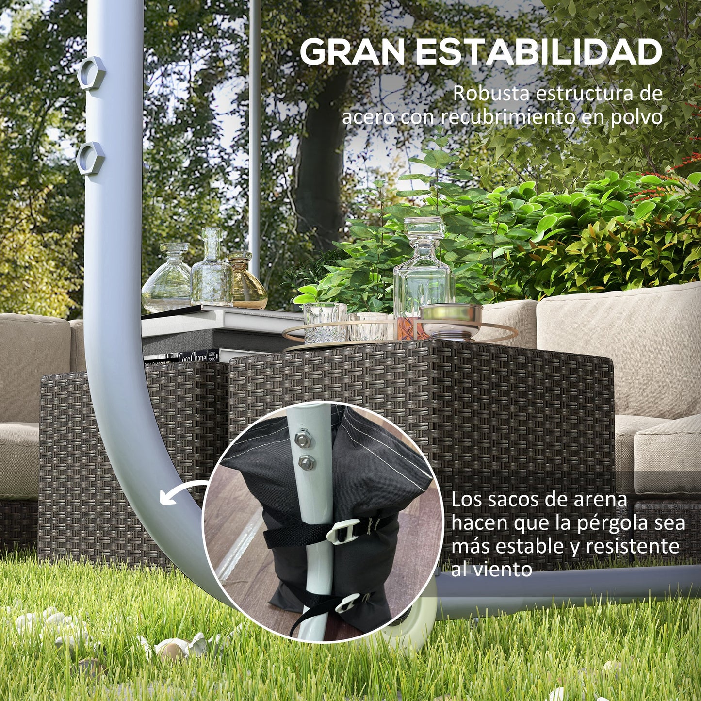 Outsunny Pérgola 3x3 M Con Ruedas Protección Uv 30+ Impermeable Gris Oscuro_5