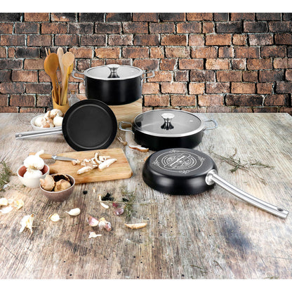 Batería Cocina Inducción 6 Piezas, Antiadherente Libre Pfoa Exterior Negro Mate Retro Vintage Magefesa Ares, Negro_1