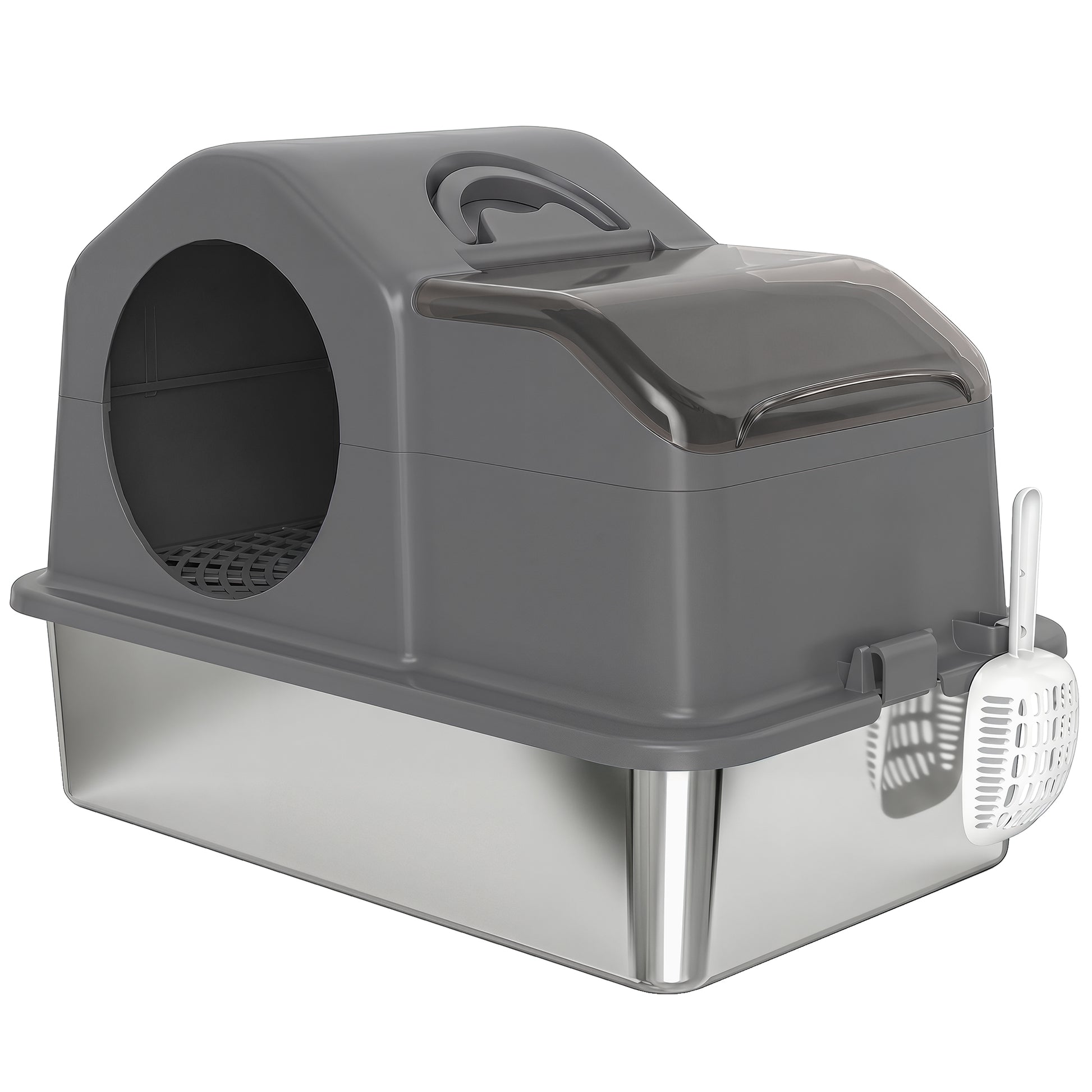 Pawhut Arenero Para Gatos Cubierto Extragrande Con Bandeja De Acero Inoxidable_0