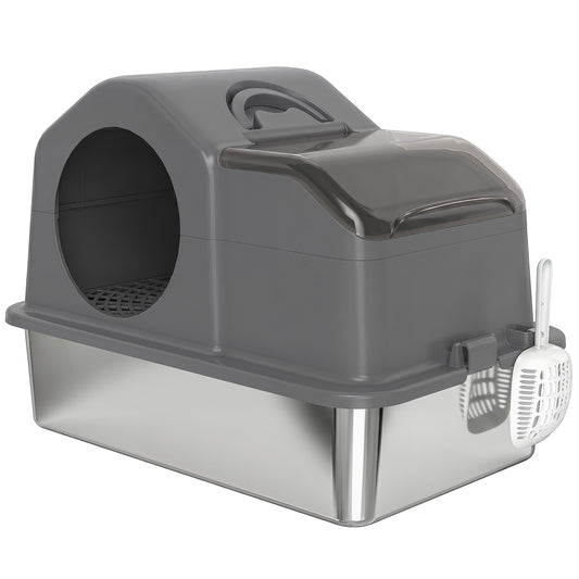 Pawhut Arenero Para Gatos Cubierto Extragrande Con Bandeja De Acero Inoxidable_0
