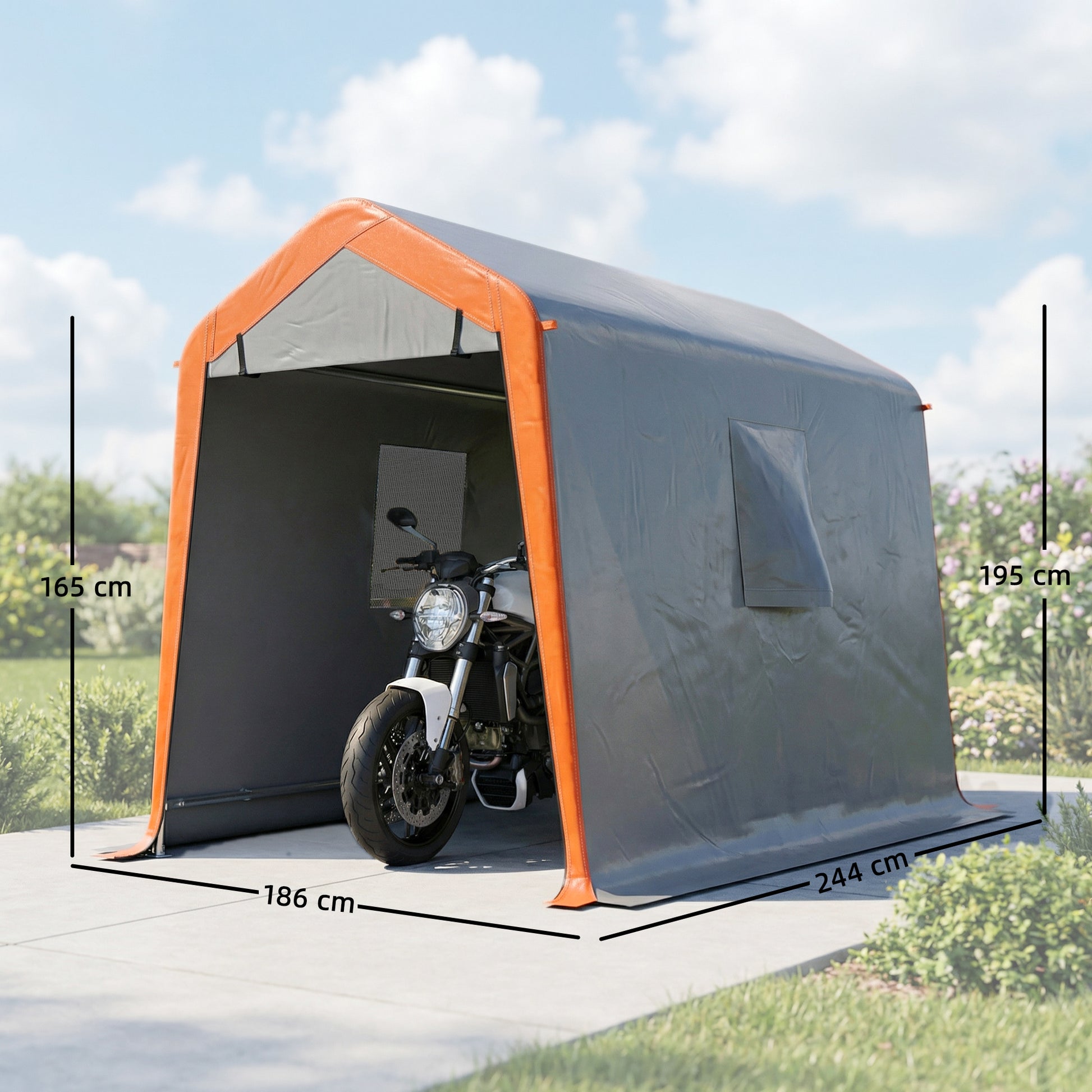 Outsunny Carpa Garaje Portátil 2,4x1,8 M Para Coche Con Puerta Y Ventana Gris_2