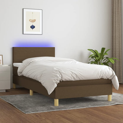 Cama Box Spring Colchón Y Luces Led Tela Marrón Oscuro 80x200cm / Vetonek_5