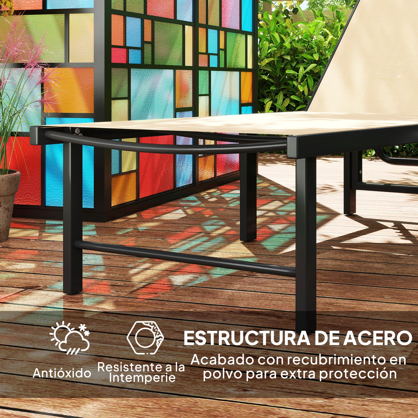 Outsunny Tumbona Jardín Exterior Con Respaldo Ajustable 166x60x84 Cm Caqui_5