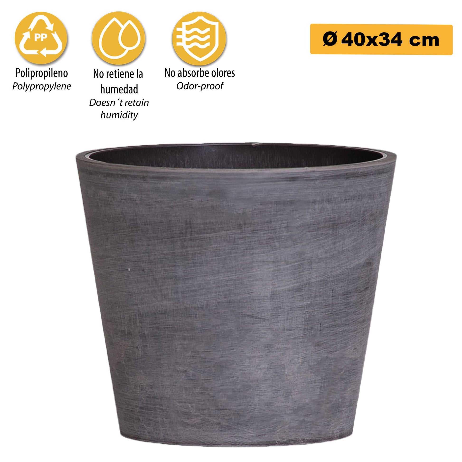 Maceta Tipo Cono Truncado Ø 40 Cm Gris Oscuro