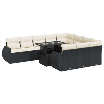 Set De Sofás De Jardín 11 Pzas Y Cojines Ratán Sintético Negro / Vetonek_3