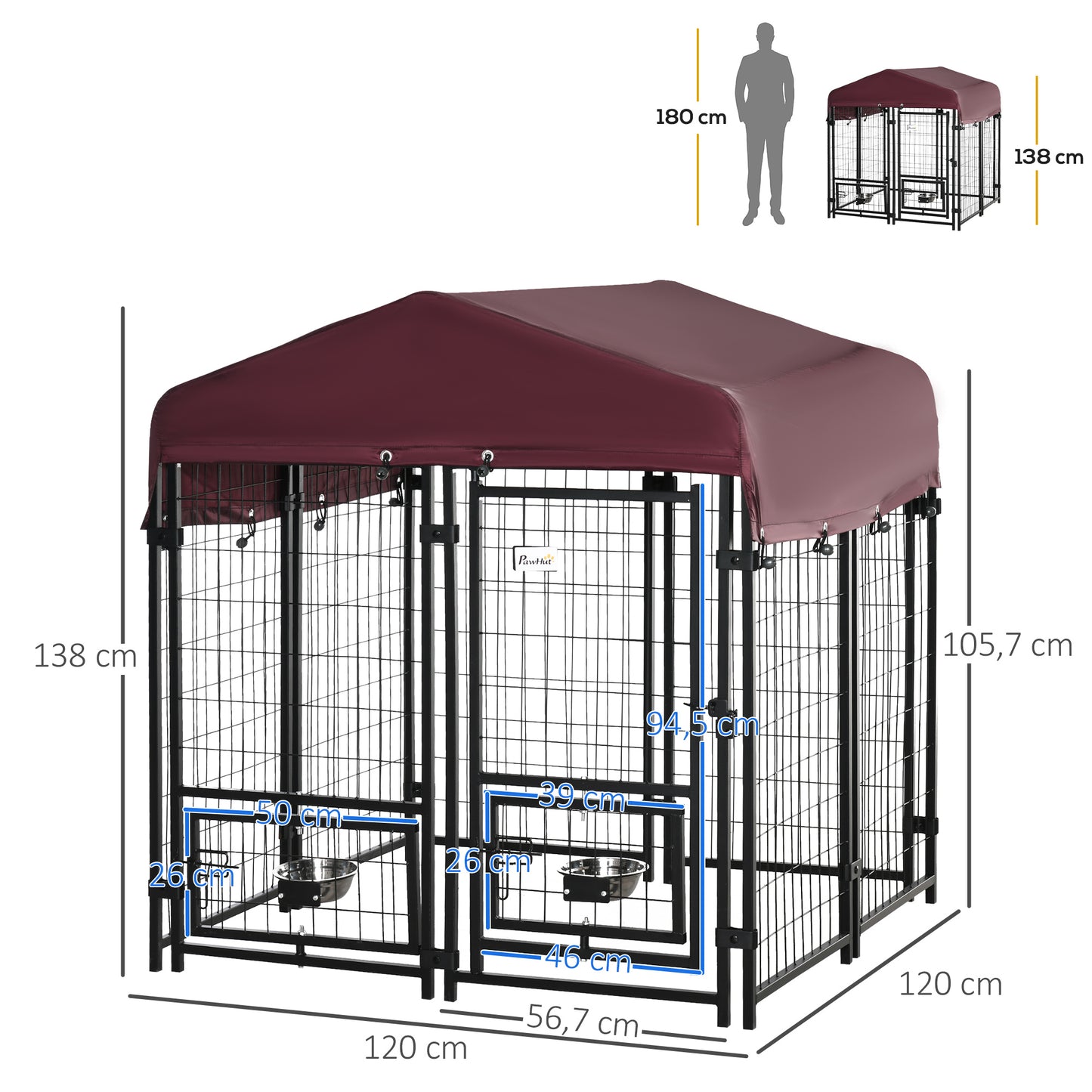 Pawhut Parque Para Perros Con Toldo 8 Vallas De Acero Con 2 Comederos Giratorios_2