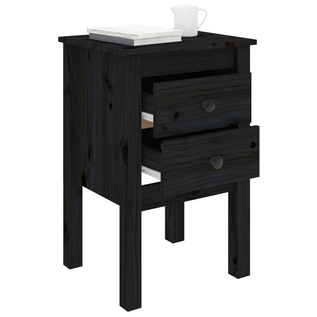 Mesita De Noche Madera Maciza De Pino Negro 40x35x61,5 Cm_2