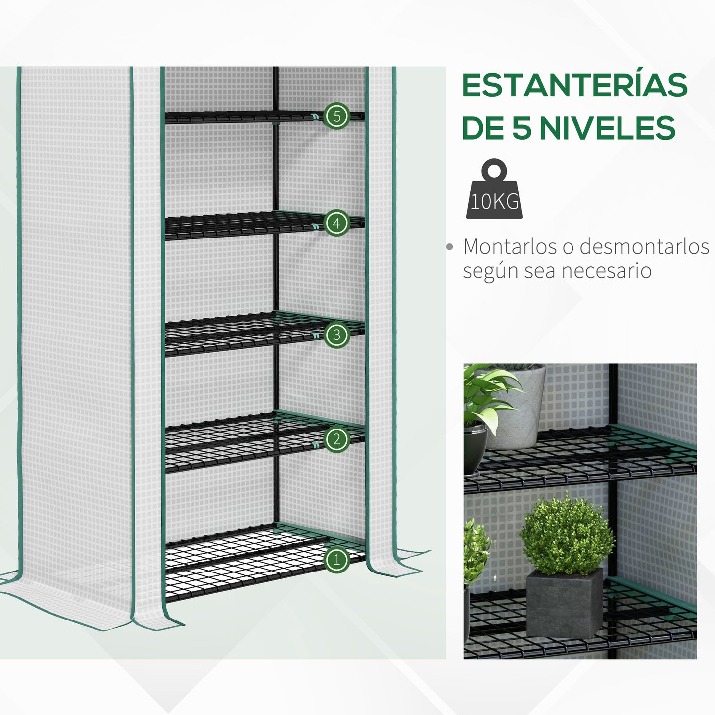 Outsunny Invernadero De Jardín De 5 Niveles Diseño Ensanchado 90x49x193cm Blanco_4
