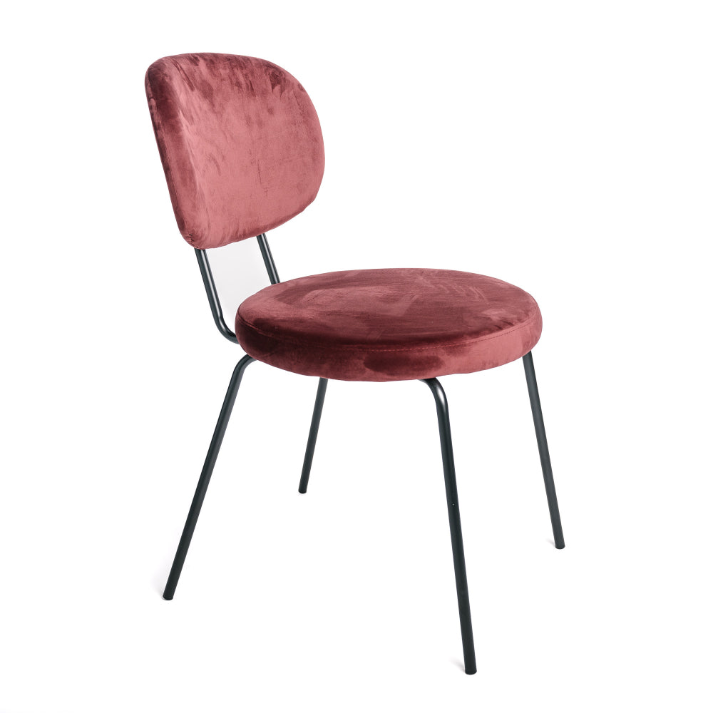 Juego De 4 Sillas De Comedor De Terciopelo Burdeos - Rojo Industrial Pata De Metal 44x58x80cm- Muebles De Comedor_1