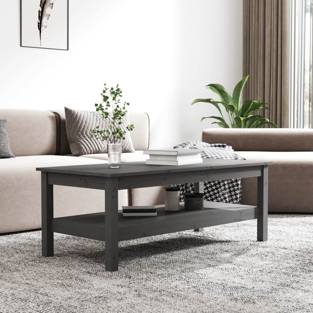 Mesa De Centro De Madera Maciza De Pino Gris 110x50x40 Cm_3