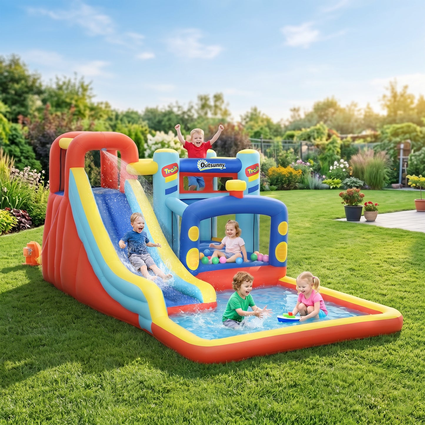 Outsunny Castillo Hinchable Para Niños Con Soplador 435x245x200 Cm Multicolor_1