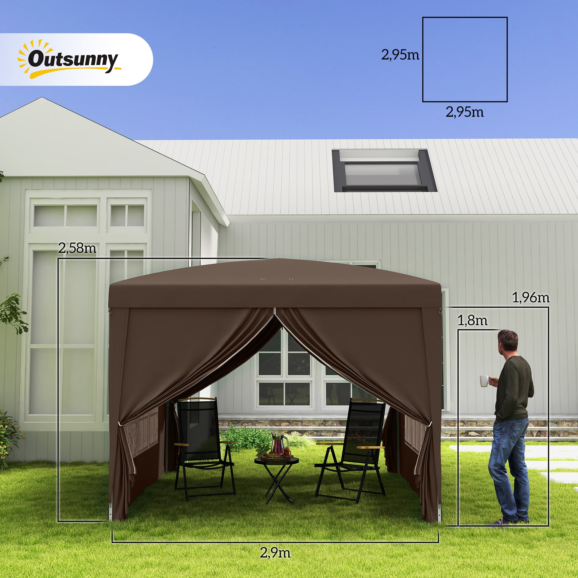 Outsunny Carpa Plegable Pop-up 3x3 M Con 4 Paredes Laterales Anti-uv Café_2